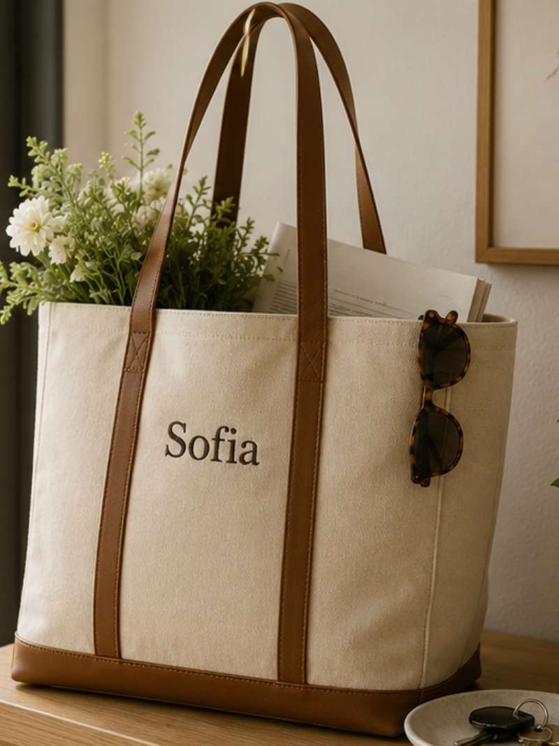 Monogram canvas tote bag used for errands, daily essentials, and casual outings