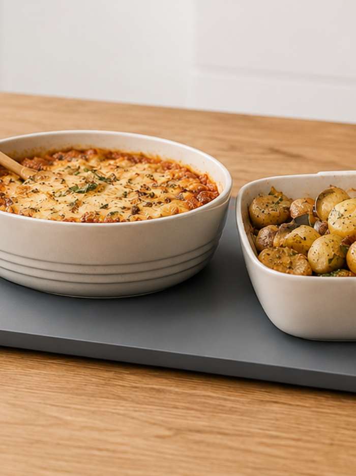 Electric food warming mat keeping dishes warm during meals or hosting gatherings