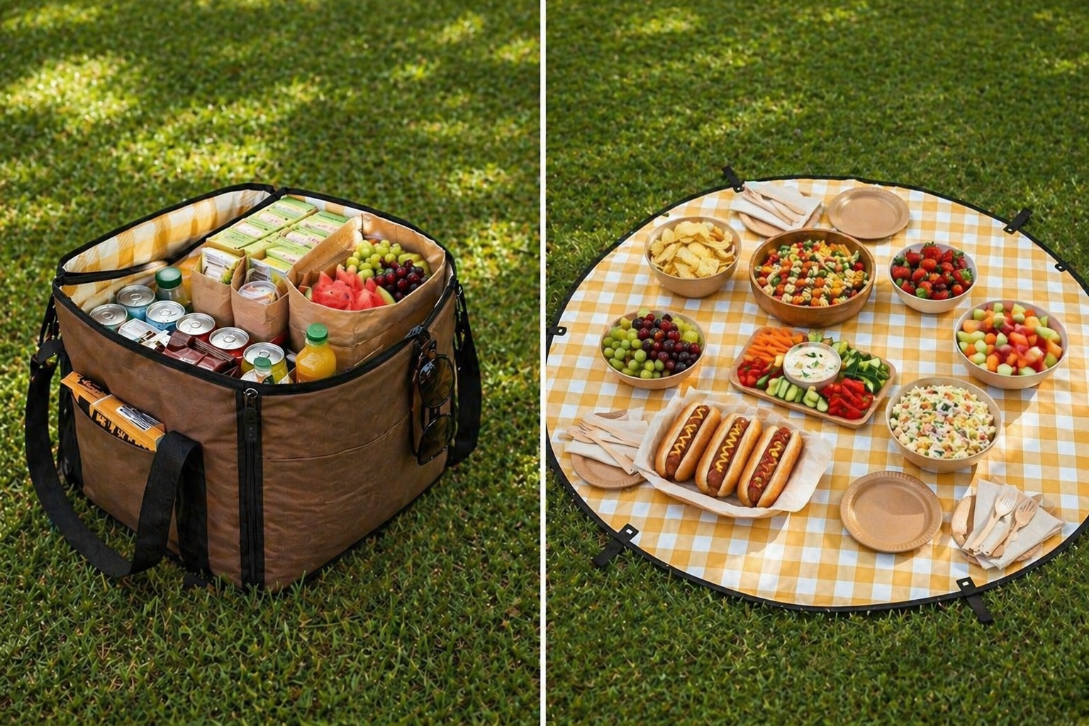 Picnic tote that turns into a blanket for easy outdoor setup