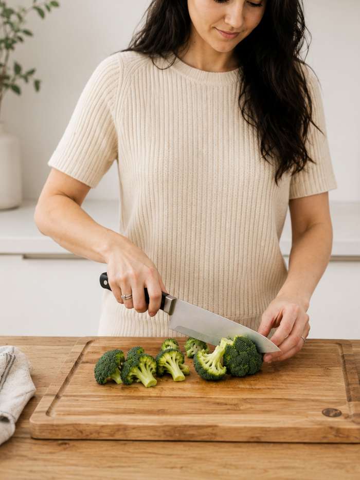 Chef knife used for everyday cooking prep to cut vegetables efficiently