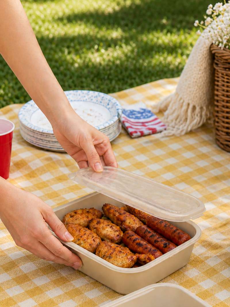 Reusable containers for packing leftovers after outdoor meals