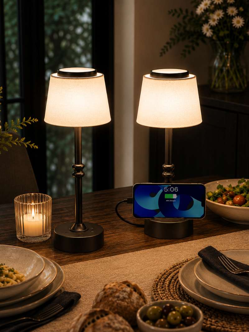 cordless lamps for flexible lighting and phone charging